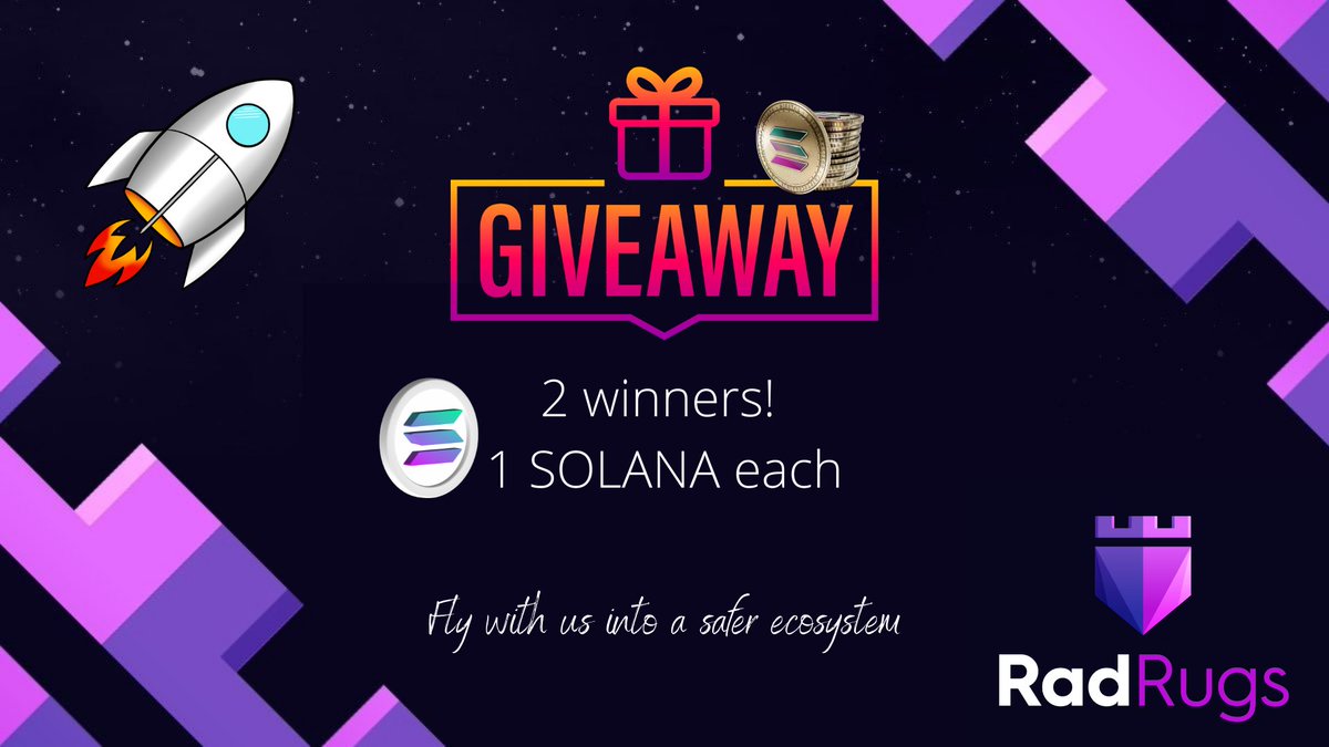 📢 2 $SOL Giveaway with @RadRugsNFT! 

🥳 RadRugs is opening our 50k celebration party! 🚀
A real Pillar of our #NFTCommunity keeping us all safe!
 
✅ ❤️ RT &amp; Tag 2 Friends
✅ Follow @RadRugsNFT &amp; <a href="/MintOfTheDay/">Nico</a>🔔

⏰ 2 winners, 1 SOL each - 48h!

#SolanaGiveaway #NOTIGANG