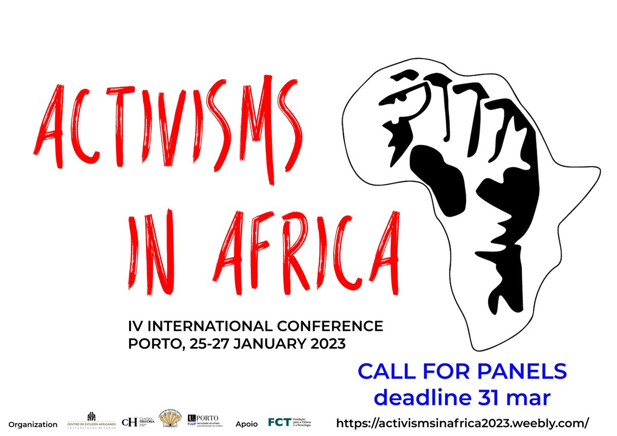 You can still send us your proposals of panels for the IV International Conference Activisms in Africa that will take place in Porto in January 2023.
Just fill the form available on the website of the event: activismsinafrica2023.weebly.com/call-for-panel…

#activism #socialchange #socialmovement #Africa