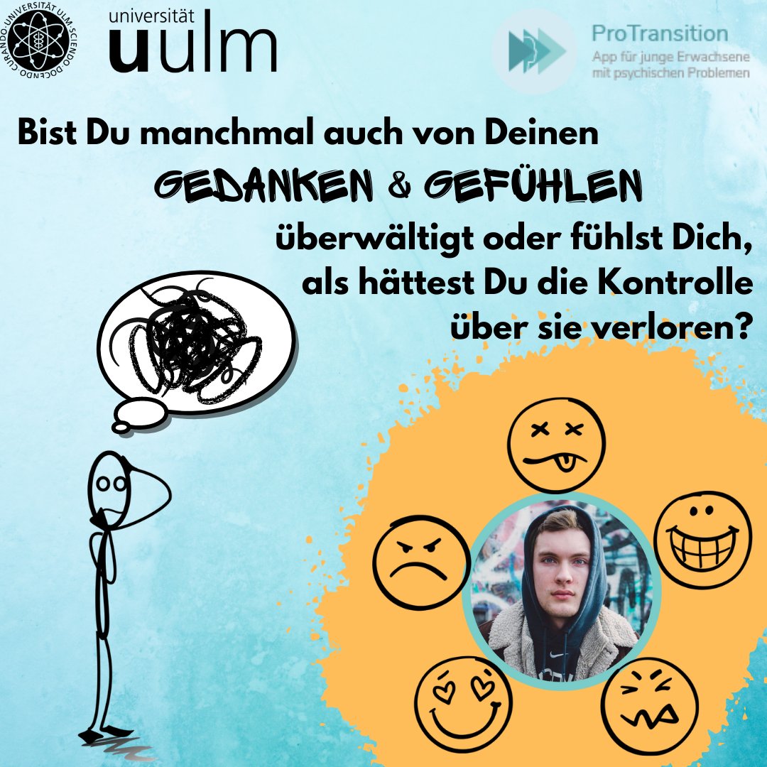 ProTransition's tweet image. In der ProTransition-App geht es u.a. um hilfreiche und weniger hilfreiche Gefühle und Gedanken, insbesondere aber auch um den Umgang mit ihnen und deren Bewältigung. Mehr Infos über den Link in unserer Bio. #gefühle #gedanken #transition #psychischegesundheit #uniulm #ulm