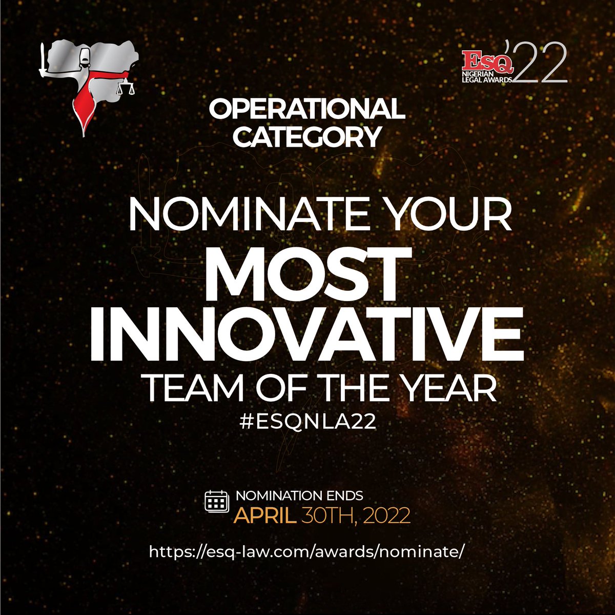 myESQLegal's tweet photo. Nominations for the ESQ Nigerian Legal Awards 2022 is still ongoing!

Why wait to make your entry for the team for the year?

Click on the link below to submit your nominations.
https://t.co/4nfKpIEgyr https://t.co/Qa5ctmvop4