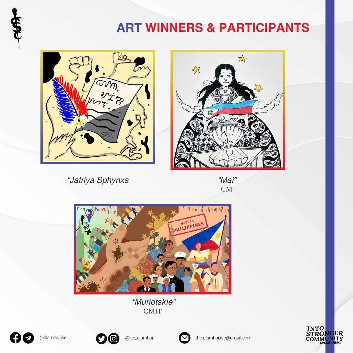 isc_dlsmhsi's tweet image. Congratulations to the creative individuals who made these wonderful pieces of art with the theme of &quot;Para sa Bayan&quot; for the TAGISAN: Art Competition, a segment of LS Days 2022: TAYO 2022 - Tumindig sa Bawat Tinig.
#TANAW
#IntoStrongerCommunity 
#ISC2021