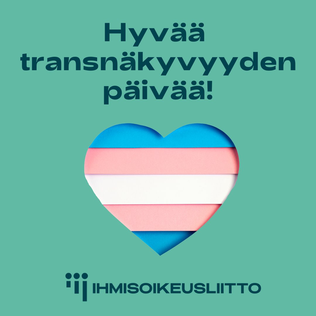 ihmisoikeus's tweet photo. Hyvää transnäkyvyyden päivää! 🏳️‍⚧️ On tärkeää, että sukupuolen moninaisuus näkyy niin lainsäädännössä, mediassa kuin palveluissakin. 

Seuraathan: @trasek_ry @transyhdistys @Transperheet @transfeminiinit
@seta_ry
#TDOV #TransnäkyvyydenPäivä #Ihmisoikeudet https://t.co/5smQUGOoIm