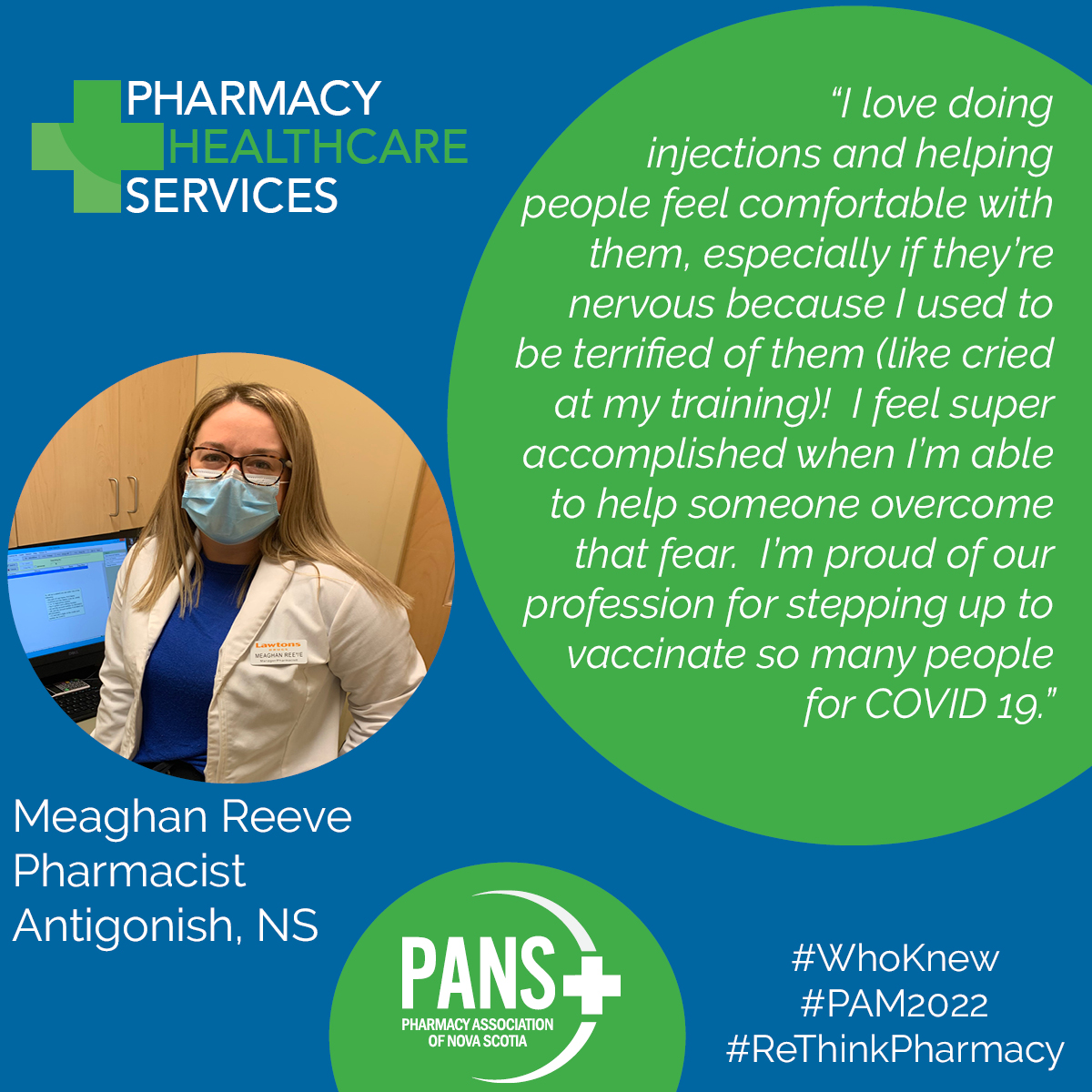 PharmacyNS's tweet photo. Meet Meaghan Reeve, a pharmacist who knows how to help her patients overcome their fear of needles because she's been there!
Thank you, Meaghan, for everything you do for your patients!
#PAM2022 #WhoKnew #ReThinkPharmacy #ThankYouPharmacy https://t.co/0axPPq7vaq