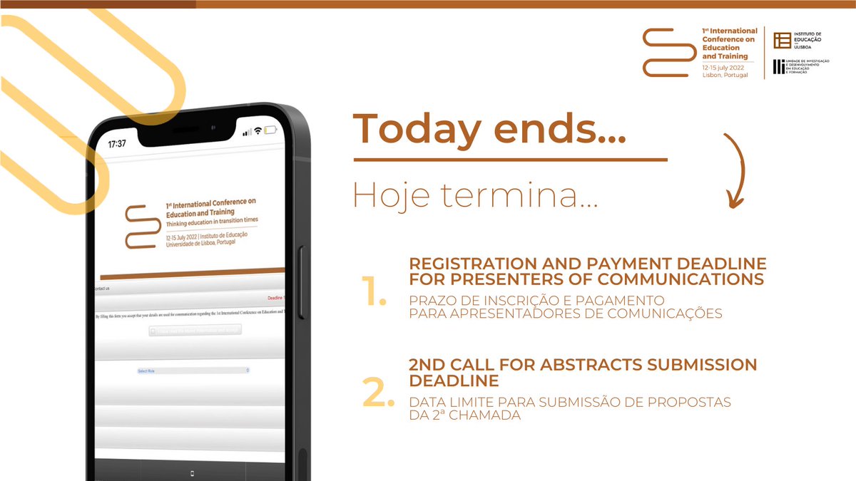 icet2022's tweet photo. 📅The registration and payment deadline of  presenting authors and the 2nd Call for abstracts submission Deadline ends today. Don't miss out!

PT: O prazo de inscrição e pagamento dos apresentadores de trabalhos e a 2ª Call para apresentação de resumos terminam hoje. Não perca! https://t.co/5ulO1cCbcF