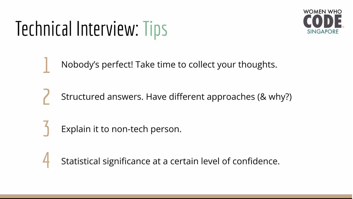 Wwcodesingapore's tweet image. More Technical Interview Tips! #WWCodeInterviewReady #DataScience