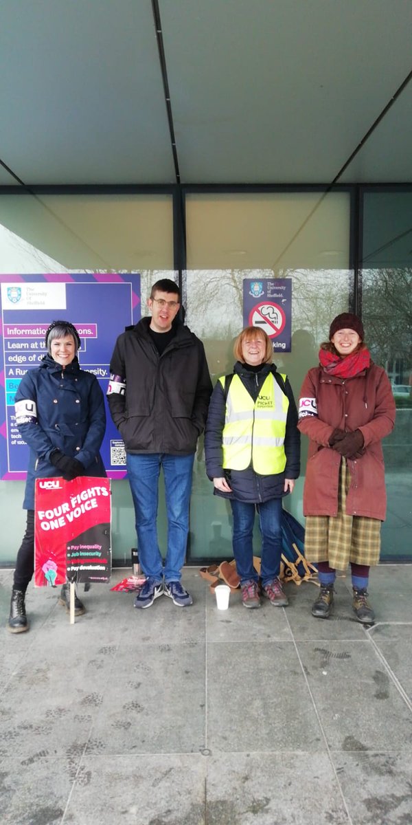 Library Staff still on #UCUstrike outside the IC - strategically making use of the roof <a href="/sheffielducu/">sheffielducu.bsky.social</a>