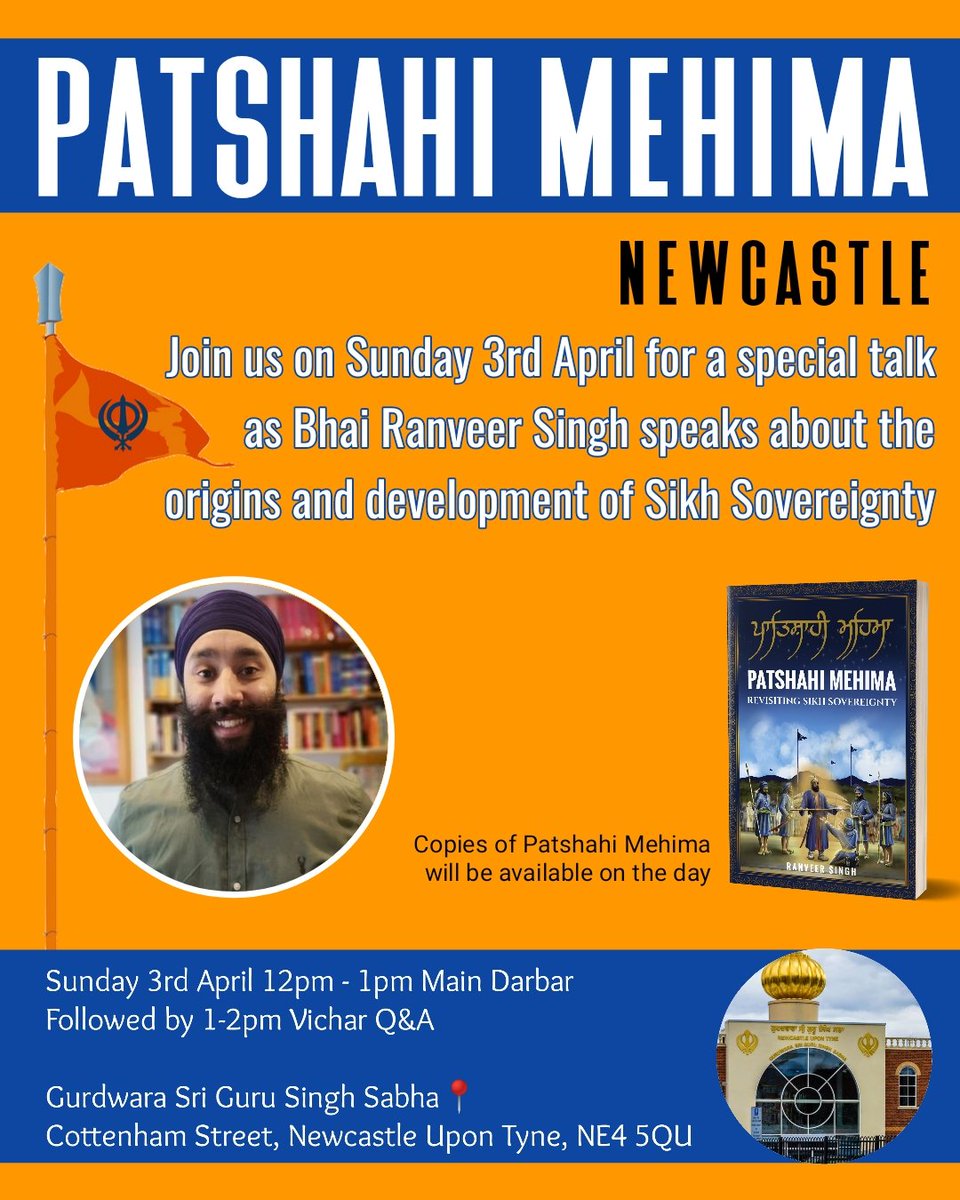 KhalisHouse's tweet photo. CALLING FOLK IN THE NORTH EAST! π’
There will be a talk followed by Q&A about Patshahi Mehima in Newcastle this Sunday!
Check the poster for full details.
#patshahimehima #sikhsovereignty #sikhtalk https://t.co/sOiCCSLvoM