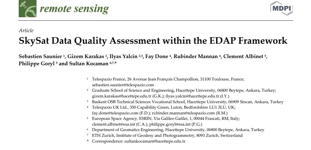 Our new paper on #SkySat data quality assessment within #ESA-EDAP is now online @ESA_EO @planet @mdpi @sebsaunier @GorylPhilippe @gzmkrks2 mdpi.com/2072-4292/14/7…