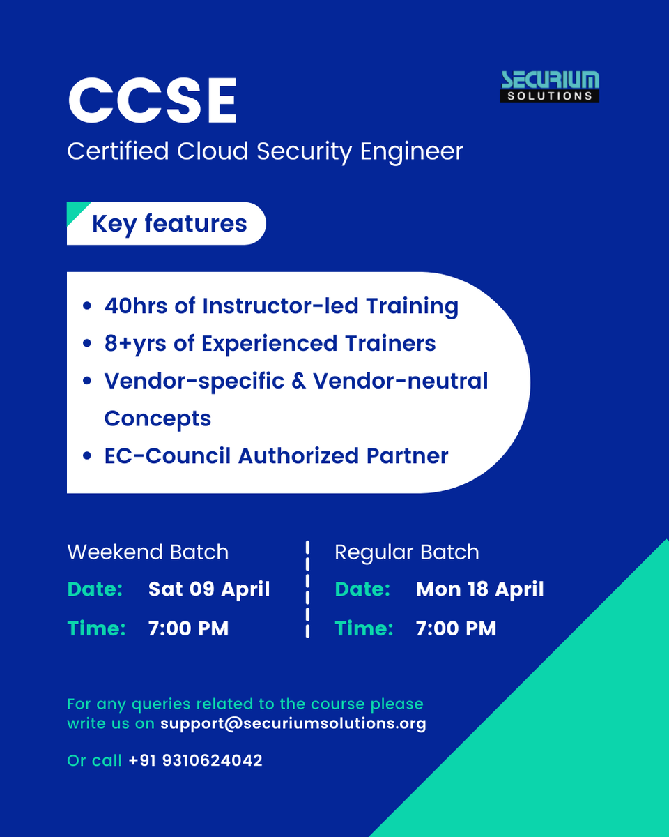 SecuriumC's tweet photo. Certified Cloud Security Engineer (CCSE) Training Course

Enroll Now: https://t.co/IeLZdEkAih
Email: support@securiumsolutions.org

#ccse #cloud #certification #eccoucil #cloudsecurity #framework #training #checkpoint #cybersecurity #security #securiumsolutions https://t.co/S2OUKiAPVi