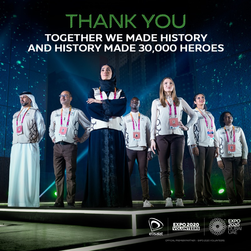 expocitydubai's tweet photo. Thank you to the 30,000 volunteers who made this an exceptional expo. Thank you for your effort, your selflessness, your care. Thank you for inspiring us, for your commitment, for your time.