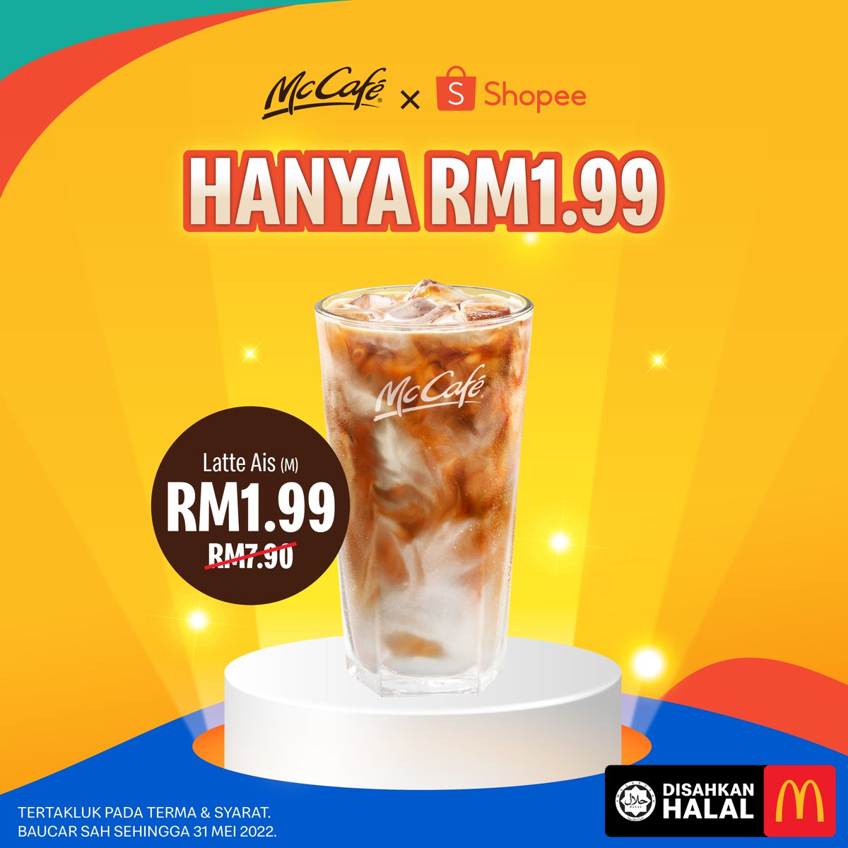 McDMalaysia's tweet photo. Nikmati kesegaran Latte Ais McCafé untuk RM1.99 je! Dapatkan baucar di Shopee dan tebus di mana-mana kaunter restoran McD berdekatan atau Pandu Lalu.

*Tertakluk pada terma &amp; syarat. https://t.co/SWFz5LxEaz