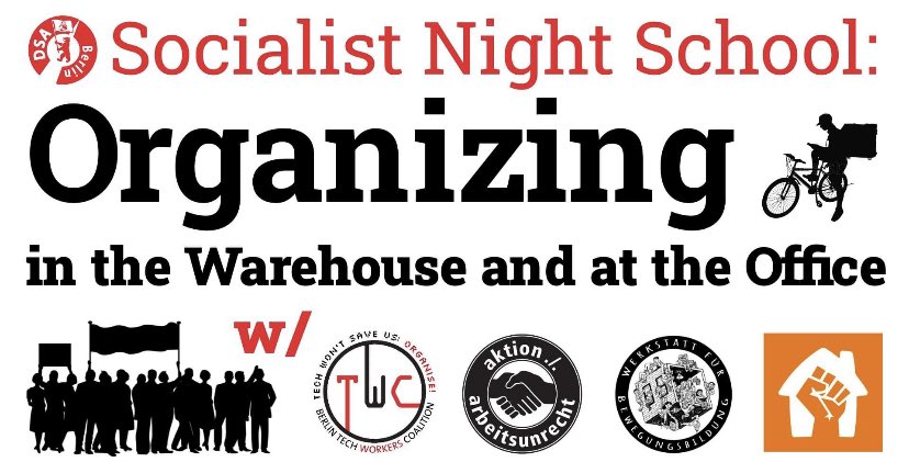 BerlinDSA's tweet photo. ❗️BIG NEWS ❗️

#DSABerlin has started it’s own Socialist Night School and we would love for you to join our session TOMORROW about organizing at the warehouse and the office! 

Details/RSVP: https://t.co/sTCirbmsl1

Please join and share widely! 
#DSA #Socialism #Berlin https://t.co/i0ORsd3fOZ