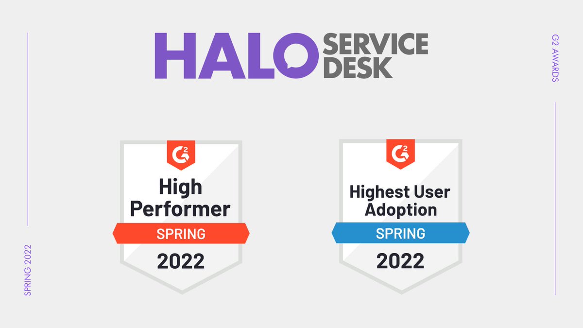 HaloServiceDesk's tweet photo. We are delighted to announce that we have been named a 'High Performer' and the service desk solution with the 'highest User Adoption' for Spring 2022 by @G2dotcom.

Read the blog: https://t.co/xXj7fcGT6X https://t.co/1wGtzgaP61