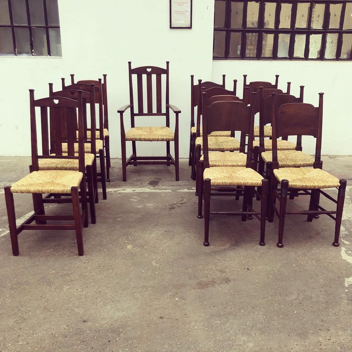 south_rachael's tweet photo. Phew! Second batch of 32 William Birch dining chairs with new woven river rush seats. There’s more to do but the next lot are upholstered. All rushes harvested in Somerset 🌾🌾🌾 #rush #rushchair #handwoven #williambirch #artsandcraftschairs #seatweaving https://t.co/tbejPdzXbx