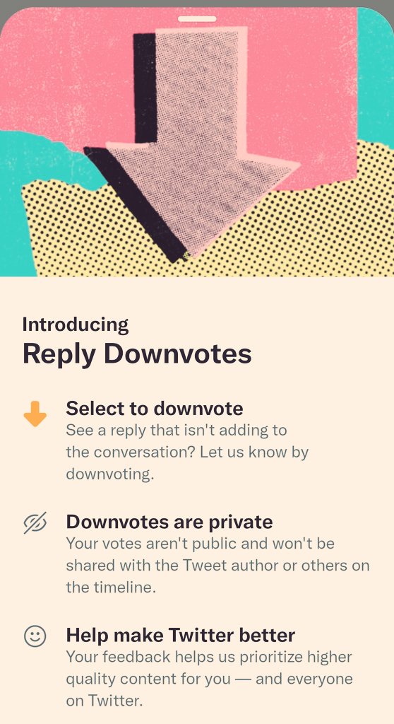CapeTown's tweet photo. #Twitter101 via @iAmnotMany
- now! this is interesting: a DOWN vote options for reply posts that do not add any value to the conversation - #MakeTwitterBetter https://t.co/eLQYd6vNtx