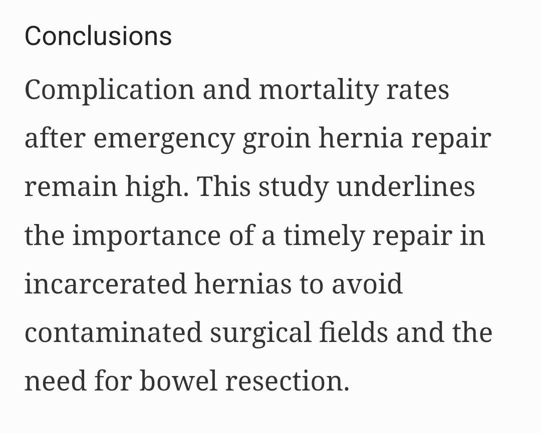 bit.ly/3tOGf3v High complication and mortality rates after emergency #GroinHernia repair: a nationwide register-based cohort study.

#HerniaRegistry #InguinalHernia #HerniaSurgery #Some4Surgery