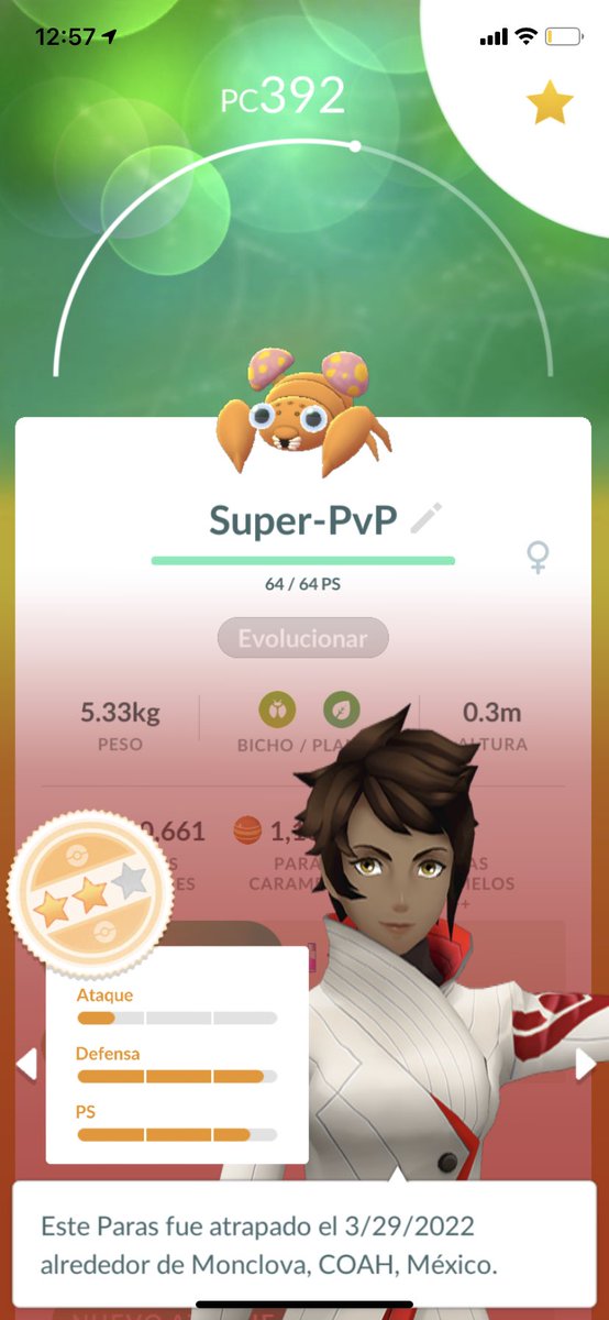 HORA DESTACADA - PARAS
No me salió el Shiny en media hra que pudimos jugar, pero conseguimos buenos polvos y algo decente para Little Cup (Paras) y Great League (Parasect)