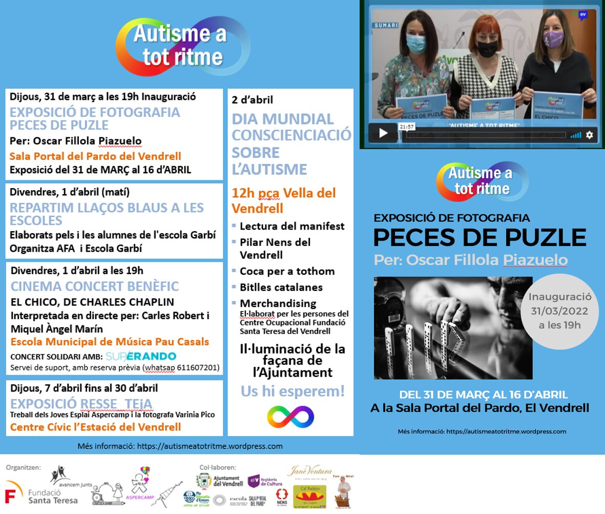 FundalisTGN's tweet photo. Roda de premsa amb suport de @elvendrell_cat i @CulturaVendrell i @RTVEV amb les activitats pel #2dAbril #DiaMundialdeConscienciaciósobrelAutisme. @AvancemJunts_bp @aspercamp #FundacioSantaTeresa i #EscolaGarbi us animem a participar!
👉https://t.co/rmcOV8BKdc https://t.co/QoIEMMyF1K