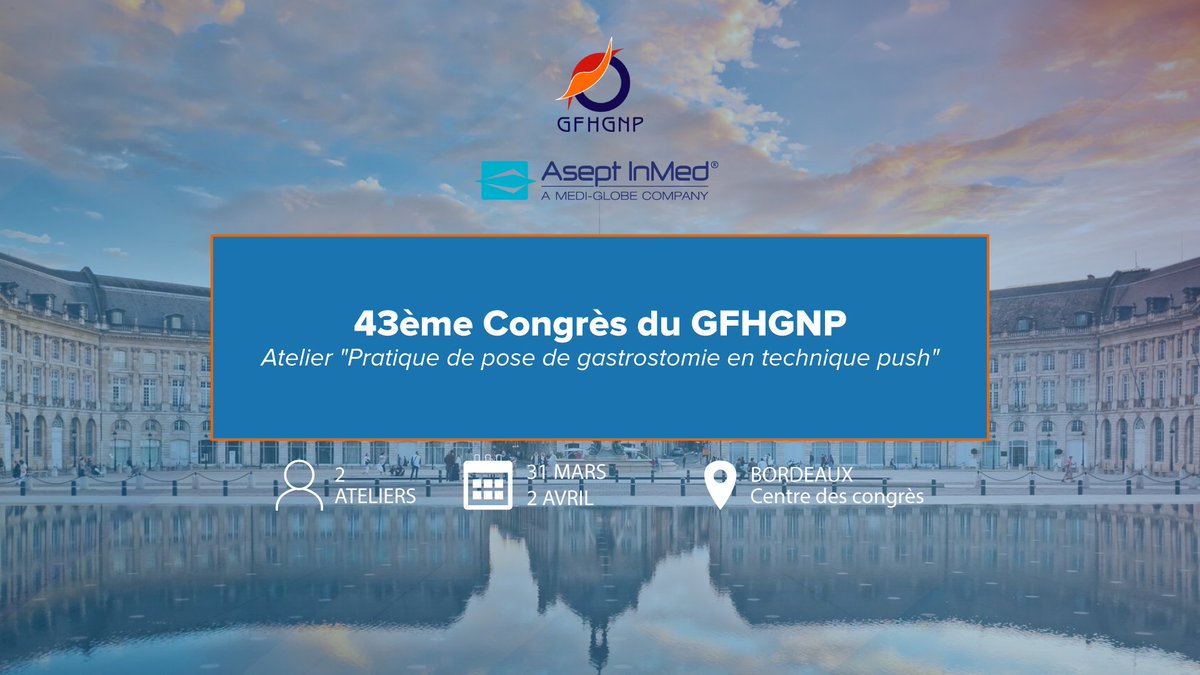 AseptInMed's tweet photo. 📣 J-1 ! Retrouvez-nous dès demain au Centre des Congrès de #Bordeaux sur le stand B01 pour le 43ème Congrès du Groupe Francophone d'#Hépatologie-#Gastroentérologie et #Nutrition Pédiatriques GFHGNP !

#gastrostomie #techniquepush #aseptinmed https://t.co/55JvrxJGFq