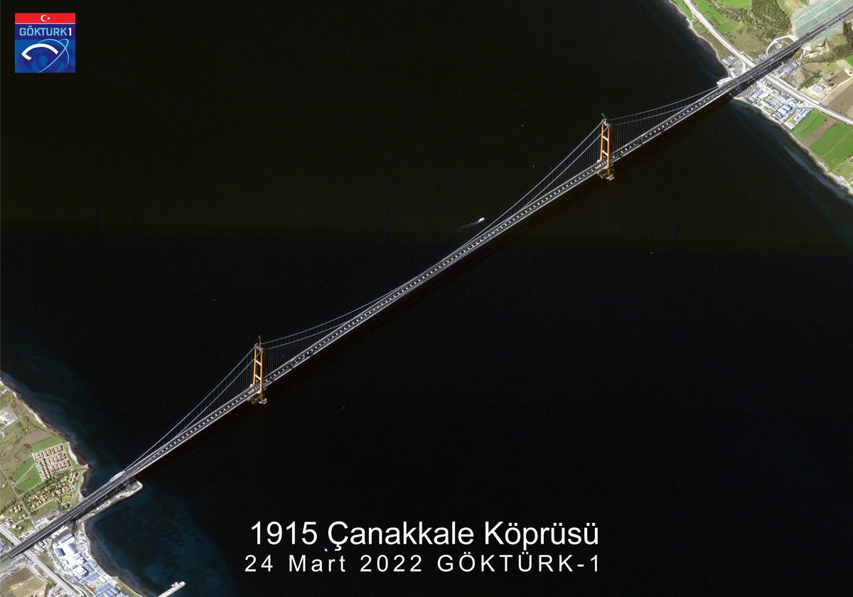 tcsavunma's tweet photo. 18 Mart 2022’de açılışı yapılan 1915 Çanakkale Köprüsü’ne bir de GÖKTÜRK-1 uydumuzun gözünden bakmak ister misiniz?
#MSB https://t.co/ynB3ewaAds
