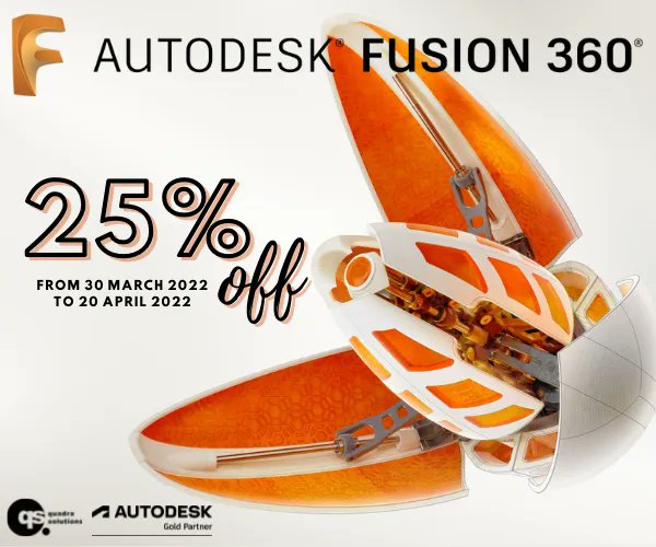 Quadra Solutions Ltd (@quadrasolutions) on Twitter photo 25% off Fusion 360 Subscriptions & Extensions!
From Wednesday 30th March 2022 to Wednesday 20th April 2022 you can get 25% off the SRP for new annual & 3-year subscriptions of Fusion 360 & annual Extensions
Call us now on 01254 301888 or drop us an email hello@quadrasol.co.uk! 25% off Fusion 360 Subscriptions & Extensions!
From Wednesday 30th March 2022 to Wednesday 20th April 2022 you can get 25% off the SRP for new annual & 3-year subscriptions of Fusion 360 & annual Extensions
Call us now on 01254 301888 or drop us an email hello@quadrasol.co.uk!