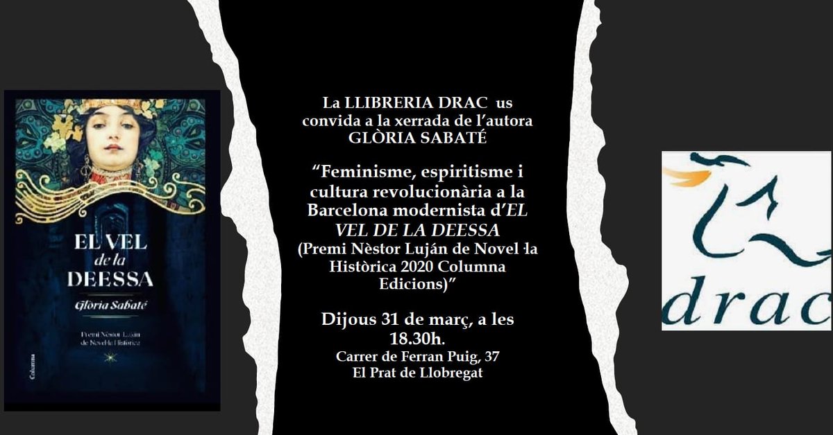 SabateMarin's tweet photo. Bon dia! Aquest dijous 30 de Març parlarem de #feminisme, #espiritisme i #francmaçoneria d'inicis del segle XX a través d'#Elveldeladeessa a la #LlibreriaDrac d'#ElPratdeLlobregat. Hi esteu convidats! @columnaedicions @baixllobdigital @baixllofemi @RadioElPrat @ElPratCultura https://t.co/aYlfpMrN2c