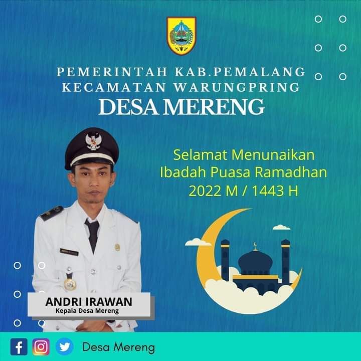 Pemerintah Desa Mereng mengucapkan Selamat Menunaikan ibadah Puasa Ramadhan 2022 M / 1443 H.

Dengan segala kerendahan hati kami menghaturkan permohonan maaf segala salah dan khilaf lahir maupun batin.

#puasaramadhan2022 #puasaramadhan1443 
#pemdesmereng