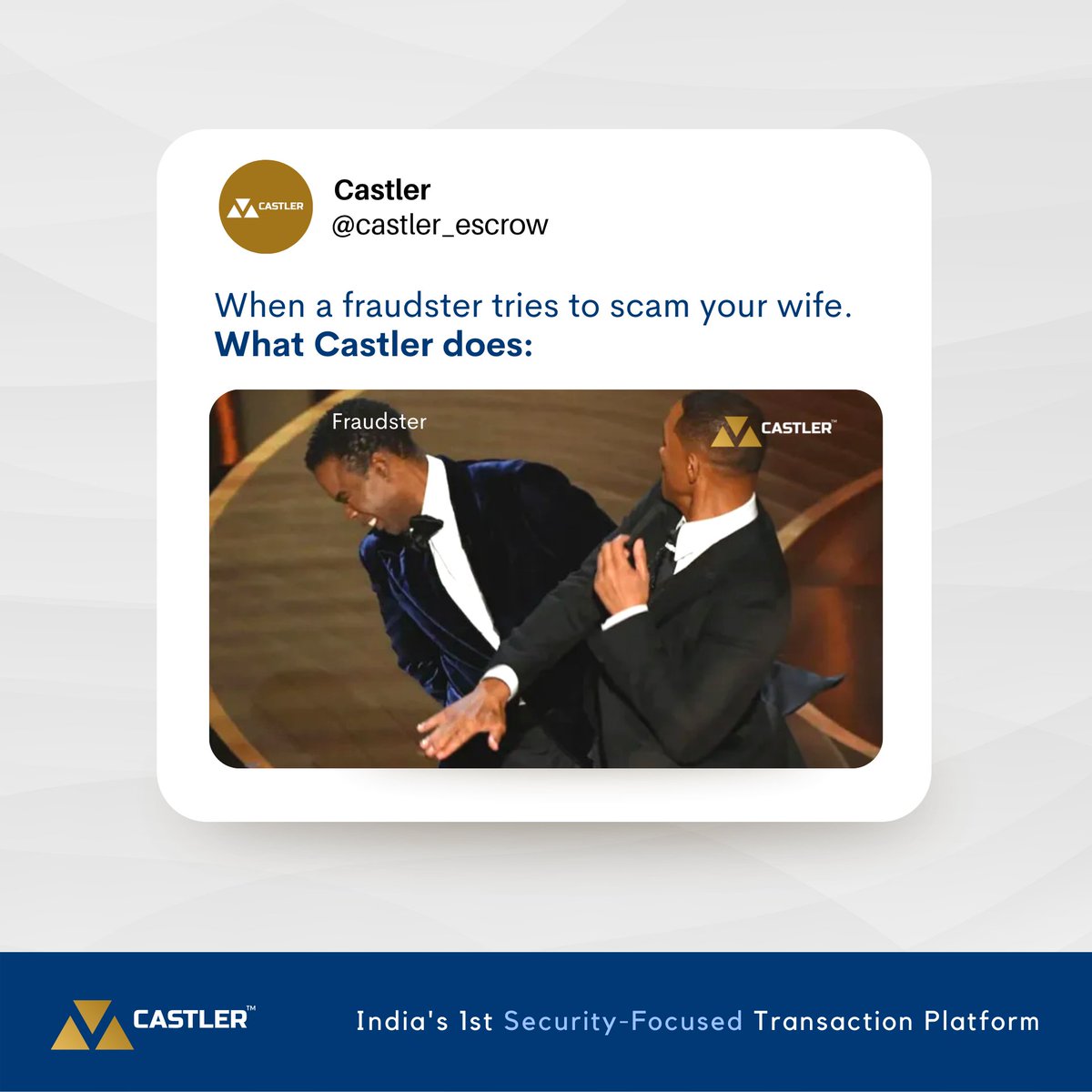 castler_escrow's tweet photo. When you transact through Castler Escrow, this is what Castler will do for you.
Reach out to our Escrow Specialists at https://t.co/rbXFfvJFuU. The fraudsters are out to get you soon.
#Escrow #Castlerit #Fintech #WillSmith #Slap #Fraudsters #Scammer #Oscar #Scam #Oscars2022 https://t.co/KcPfJ3ki3J