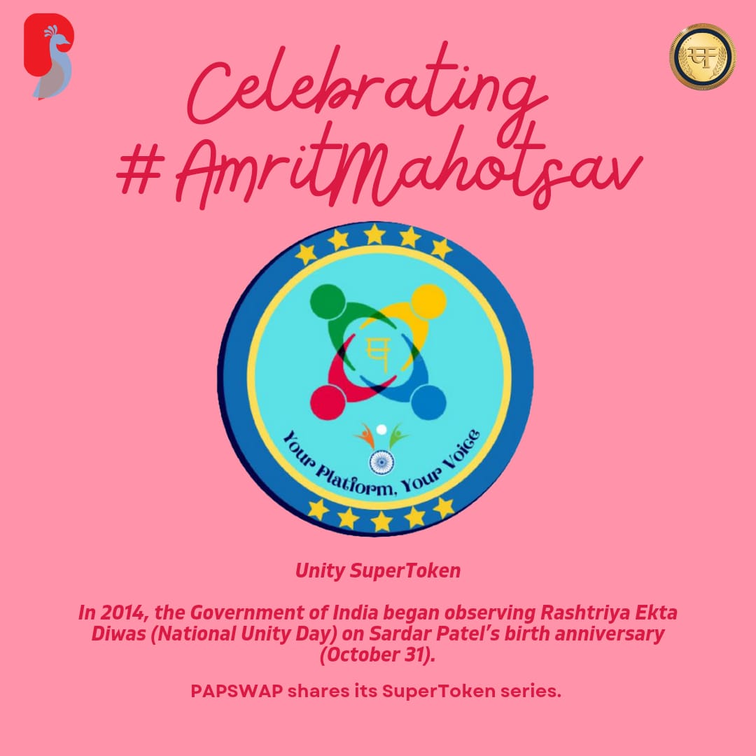 PapswapHQ's tweet photo. #KnowYourSuperToken
SuperToken Name - Unity
Dedicated to Sadar Vallabhbhai Patel
SuperToken Value - Rs 500
Download #PaPswap & share your thoughts about Government Policies & Strategies to earn #SuperTokens.
https://t.co/AGXU3NwHQ5
#PoliciesOverPolitics
#AmritMahotsav https://t.co/e2eBhoxuJF