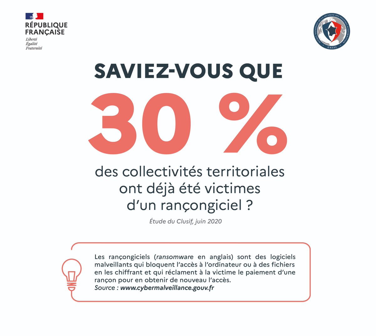 ANSSI_FR's tweet photo. 🛡️ Alors que la menace #cyber est plus importante que jamais, les #CollTerr sont les cibles privilégiées des attaques cyber. @clusif @cybervictimes @CNIL

✅ Face à la menace, saisissez-vous des enjeux de #cybersécurité et du cadre juridique applicable 👇
https://t.co/1Ox4qApfhD https://t.co/EYSWvdwb2U