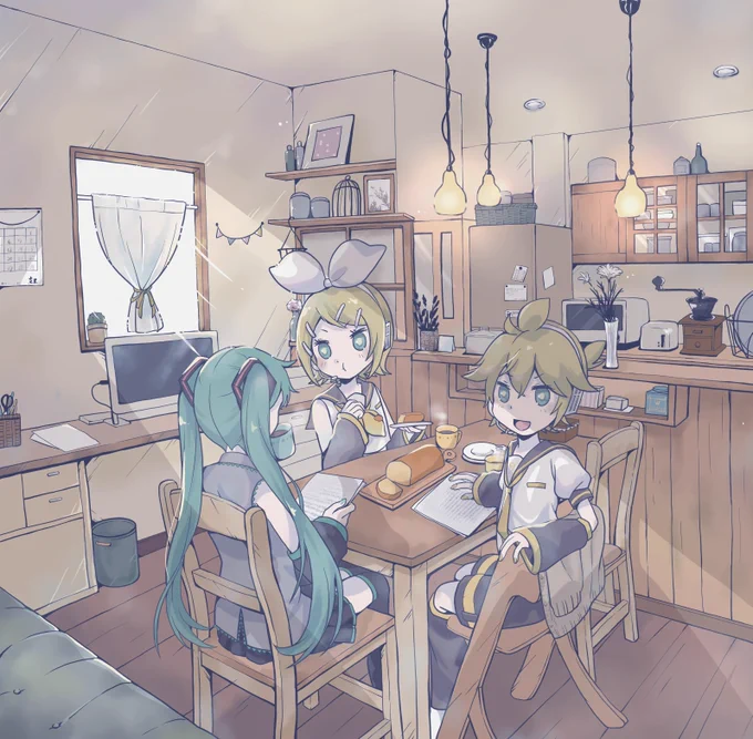 ピアプロ運営です。本日は「日常風景」作品をご紹介!しょこらしめじさんの、午後のミーティングを始めるミクさんとリンちゃんとレンくん!暖かな日差しが良いですね、ケーキとコーヒーもおいしそう…!(๑º﹃º​๑)【https://t.co/rD9vihbqp1】 #piapro #初音ミク #鏡音リン #鏡音レン 