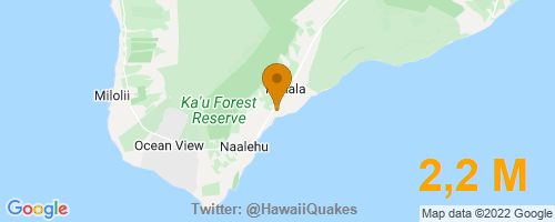 HawaiiQuakes's tweet photo. USGS reports: M2,2 Earthquake 6 km SSW of Pāhala, Hawaii,
Depth 32,2 Km @ 2022-03-29 21:36:58 HST.
More info: https://t.co/bVCaYzCq9K 
#EarthQuake #Hawaii #Quake https://t.co/9n4eqFzAFM