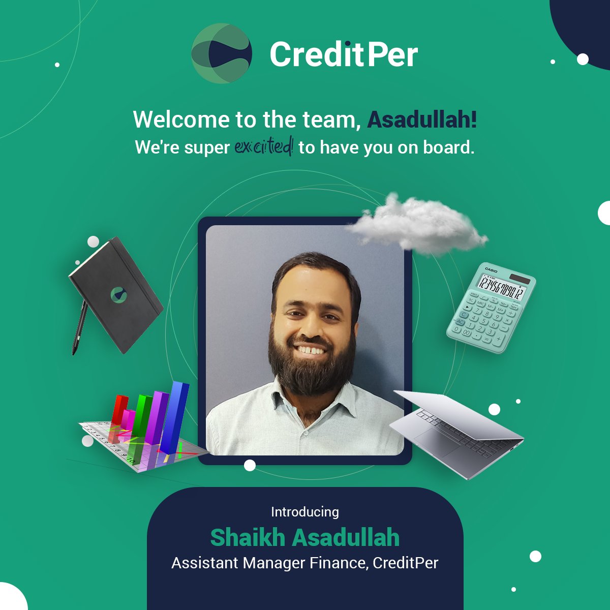CreditPerPk's tweet photo. We're thrilled to welcome Asad to the CreditPer team as Asst. Manager, Finance. Asad has a versatile portfolio spanning construction, hospitality, and e-commerce.

#JoChaho #CreditPer #WelcomeToTheTeam #PakistaniStartups #BorrowingMadeEasy #BuyingMadeEasy https://t.co/6xVUsi7hUe