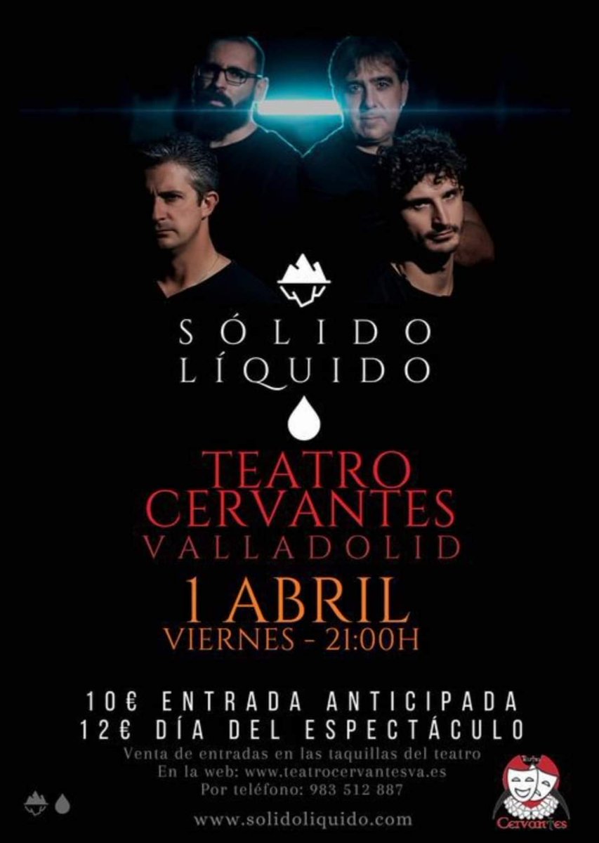 TCervantesVa's tweet photo. Viernes 1 de Abril a las 21:00 horas....❗ SÓLIDO LÍQUIDO ❗🎶🎤 en el Teatro Cervantes 🎭 de #Valladolid @solido_liquido
Tus entradas 👉 https://t.co/JWXgSNNabF
#valladolid #teatrocervantesvalladolid #musicavalladolid #solidoliquido #valladolidteatro https://t.co/sCbrYIxVDb