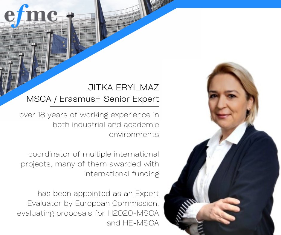 EfmcEurope's tweet photo. Today, we introduce you to our MSCA and Erasmus+ Senior Expert, Jitka Eryilmaz. She has a strong background in life science and worked as a Postdoctoral Fellow Researcher and as Chief Scientific Officer at European Universities. 
#mariecurie #erasmusplus https://t.co/MztqB44vpd