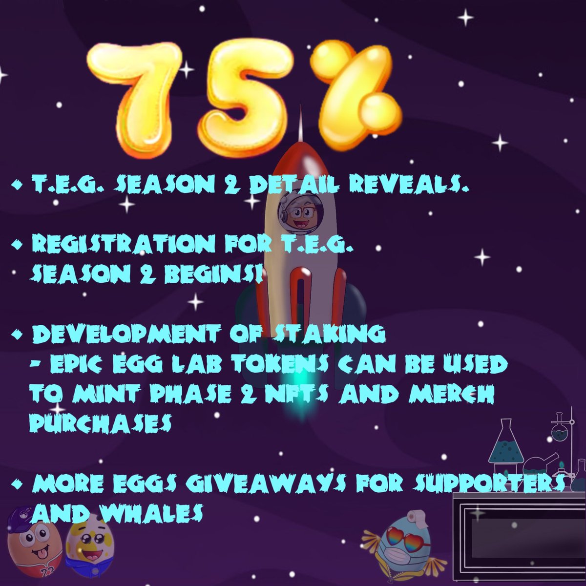 EpicEggLab's tweet photo. Check out our roadmap at 75%! We are excited about The Egg Game! And season 2 will be here after we hit 75%! Public Sale is officially live!!!! Become an Egg Master today! All links in bio!
.
#nft #nfts #epicegglab #epicegglabnft #solananft #solananfts #nftlaunch https://t.co/SehR8xVDC3
