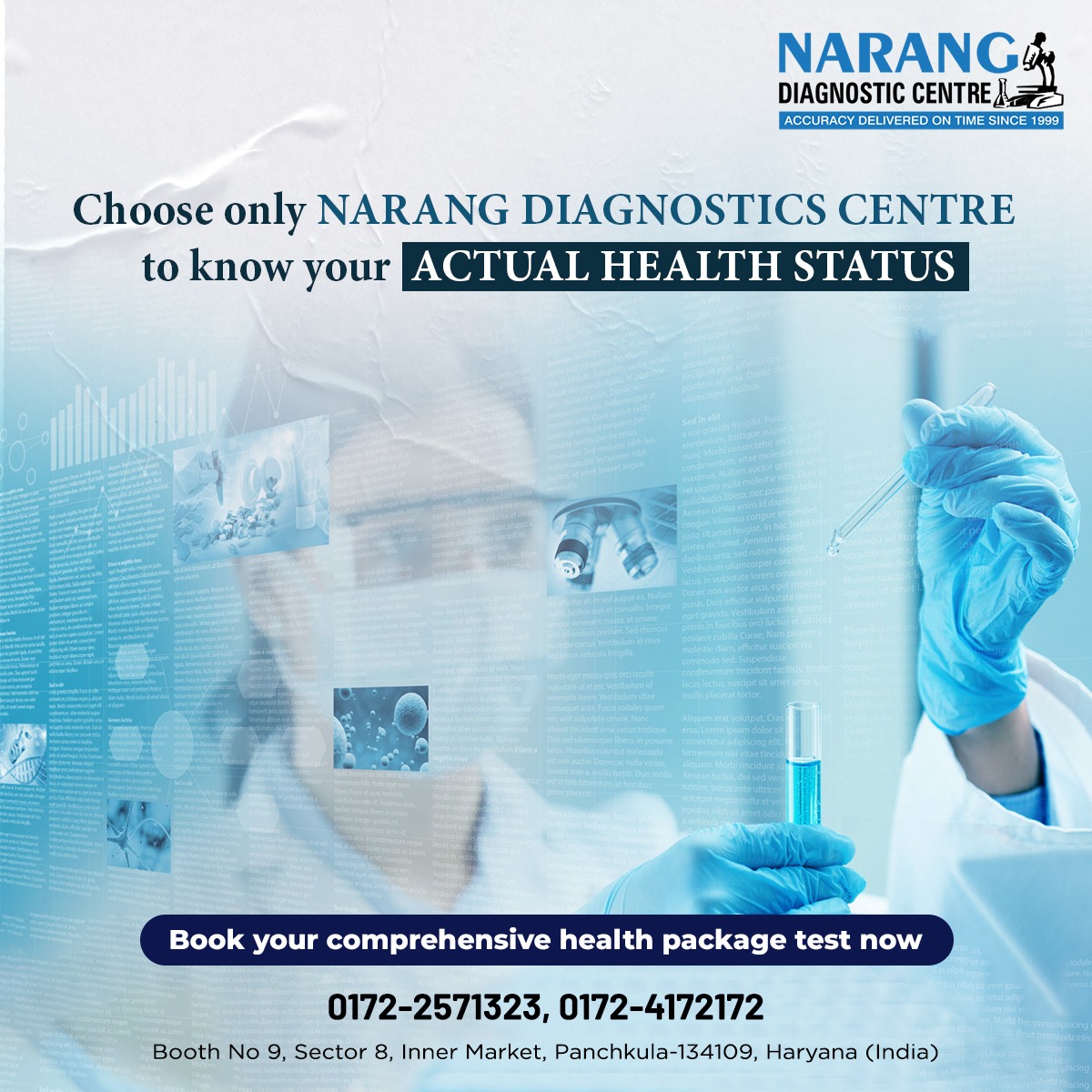 Choose only 𝐍𝐚𝐫𝐚𝐧𝐠 𝐃𝐢𝐚𝐠𝐧𝐨𝐬𝐭𝐢𝐜𝐬 𝐂𝐞𝐧𝐭𝐫𝐞 to know your actual 𝐇𝐞𝐚𝐥𝐭𝐡 status

Book your comprehensive #𝐇𝐞𝐚𝐥𝐭𝐡𝐏𝐚𝐜𝐤𝐚𝐠𝐞 test now
 0172-2571323 | 0172-4172172

#HealthCheckup #healthcheckups  #Diagnosticcentre #Trusteddiagnosticcentre