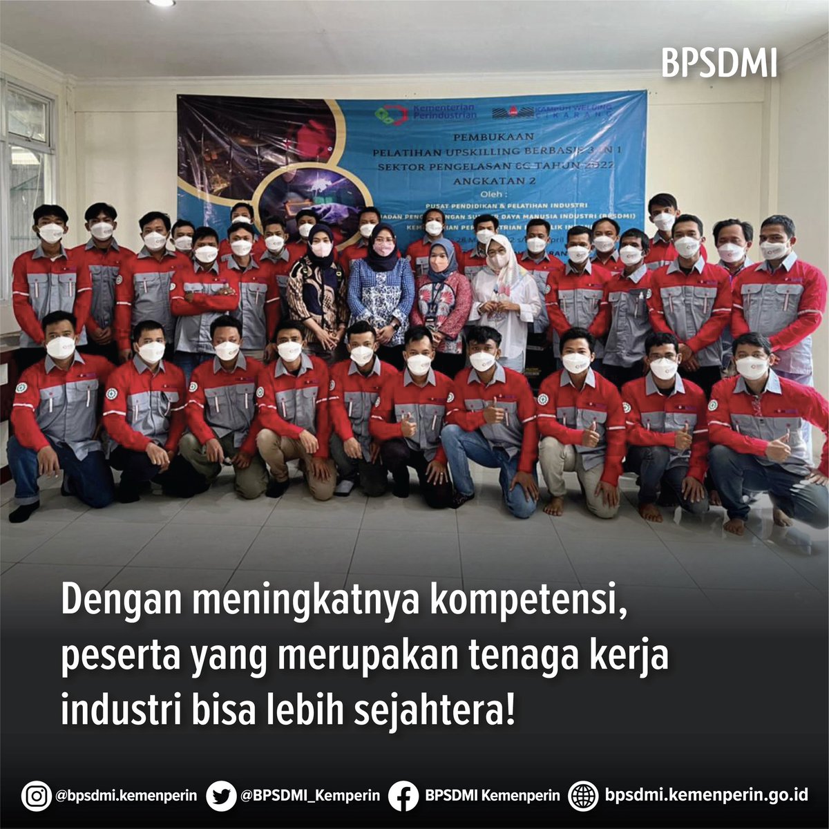 BPSDMI_Kemperin's tweet image. Pusdiklat SDM Industri BPSDMI Kementerian Perindustrian mengadakan Pelatihan Upskilling Sektor Pengelasan 6G angkatan 2.

Dengan adanya pelatihan ini, diharapkan peserta lebih sejahtera karena meningkat kemampuannya dan memiliki sertifikat pelatihan.

#PusdiklatIndustri #BPSDMI