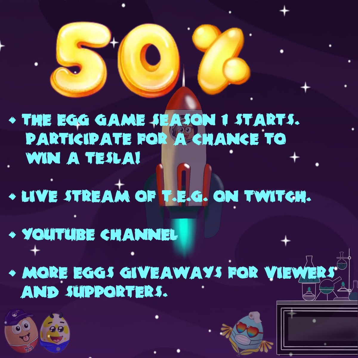 EpicEggLab's tweet photo. Check out our roadmap at 50%! We are excited about The Egg Game! The Grand Prize for The Egg Game will be a Tesla! Public Sale is officially live!!!! Become an Egg Master today! All links in bio!
.
#nft #nfts #epicegglab #epicegglabnft #solananft #solananfts #nftlaunch https://t.co/g21xJeFTl4