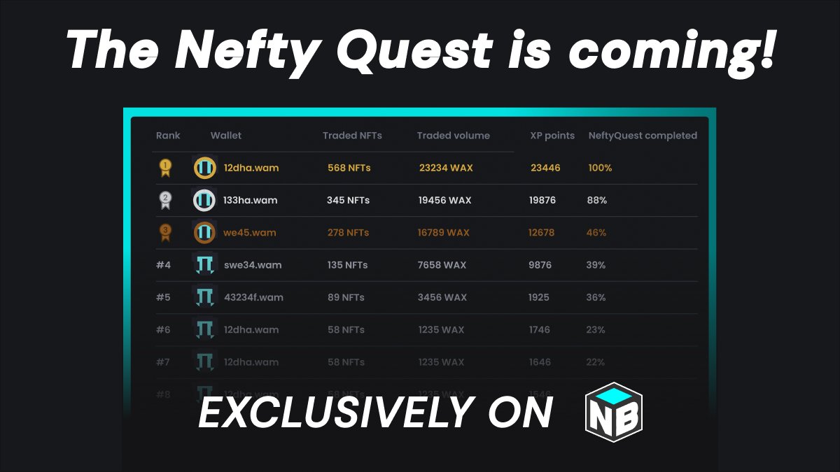 neftyblocks's tweet photo. The NeftyQuest is coming next week! Do you have what it takes to claim the title of NeftyKnight?

✅ Trade and collect #NFTs on NeftyBlocks.
✅ Gain Experience Points.
✅ Accumulate Rubies.

👑 100,000 USD (NEFTY) rewards pool with NFTs and Merchandise!

Stay tuned! https://t.co/k25uDQMClS