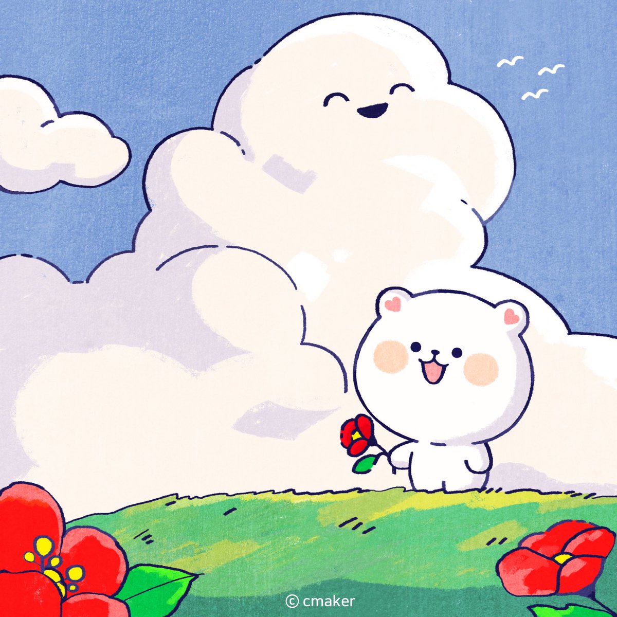 jalgom_'s tweet photo. 봄날의 하루☺️
.
.
#씨메이커 #이모티콘 #카카오톡이모티콘 #캐릭터 #잘곰 #그림스타그램 #일러스트 #봄 #구름 #cmaker #emoticon #character #jalgom https://t.co/kADXXn6OFU