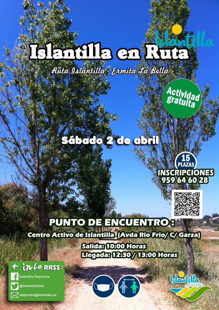 IslantillaDxts's tweet photo. 'Islantilla en Ruta' nos lleva de senderismo hasta la Ermita de La Bella (El Terrón, Lepe).

Sábado 2 de abril.

Más info: https://t.co/i0MZBKi3Y4

#TurismoDeportivo #Salud #Deporte #Islantilla #Lepe #IslaCristina #Huelva @islantilla https://t.co/JAZU0vxWzh