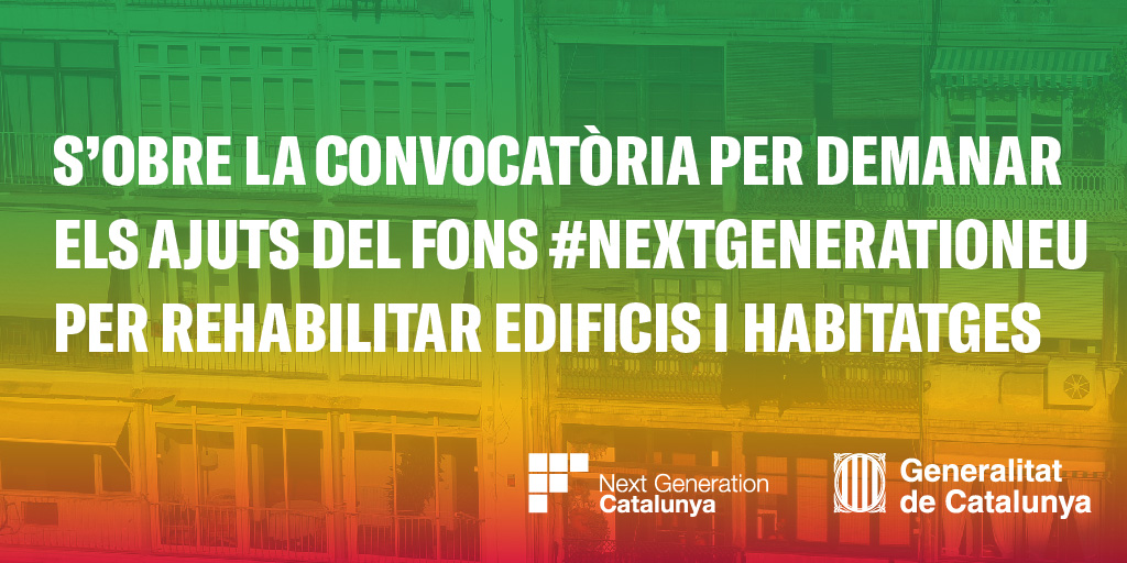 caateete's tweet photo. 📣 Oberta la convocatòria per demanar ajuts del fons #NextGenerationEU per rehabilitar edificis i habitatges 🏗
ℹ️ https://t.co/wg6LWZvaqH
#ajuts #rehabilitacio #aparelladorsEbre #arquitecturatecnica #rehabilitacioenergetica #edificacio #construccio #subvencions https://t.co/RjQYstXrTZ