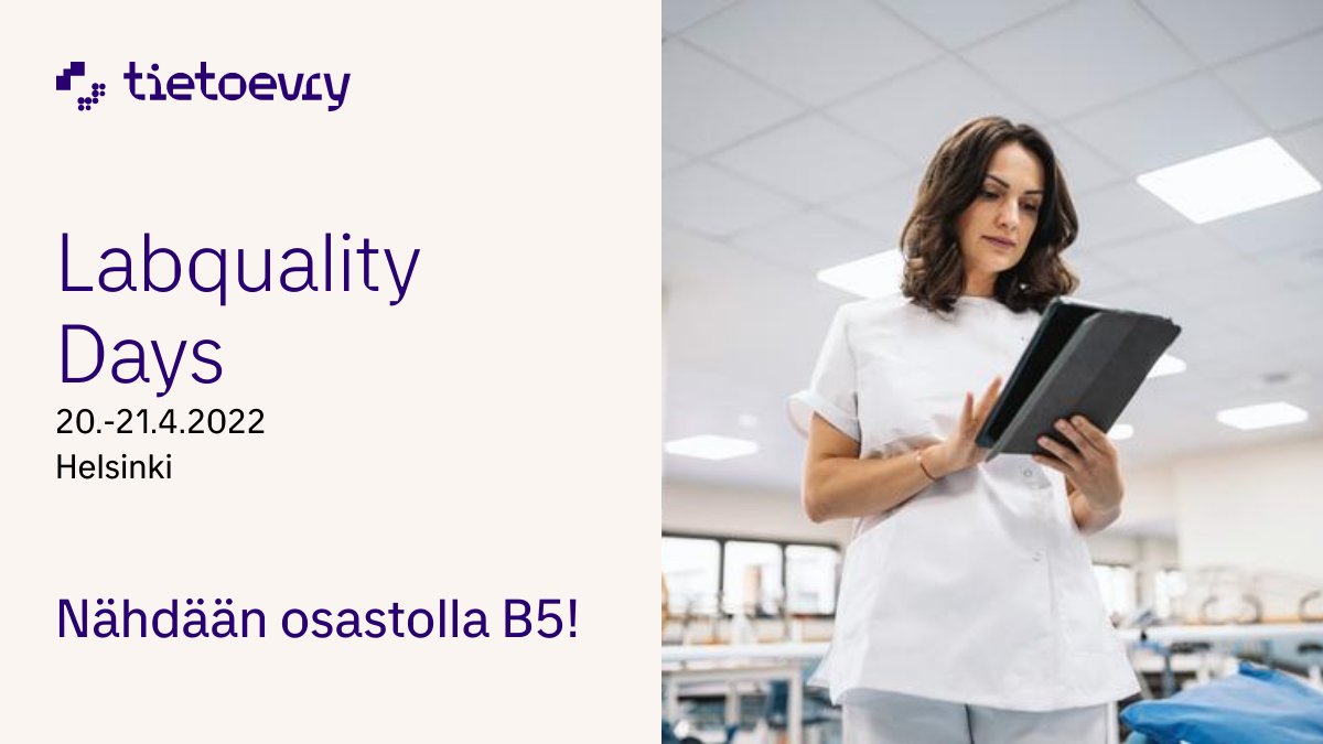 Tietoevryfi's tweet photo. Labquality days lähestyy! Tule osastollemme B5 keskustelemaan asiantuntijoidemme kanssa uusista ratkaisuista ja tutustumaan uuden sukupolven patologian tuotteeseen käytännössä.
https://t.co/NMxlc0zKDd
#lqd2022  #LabqualityDays #terveysteknologia #laboratoriolääketiede #Tietoevry https://t.co/2OmJQlGDmy