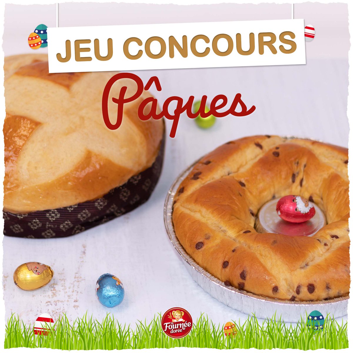 LaFourneeDoree's tweet photo. [#Concours] 🐇Tentez de remporter l'un des 5 lots comprenant nos 2 brioches de Pâques.
👉Pour participer, retweetez cette publication et laissez-nous un commentaire en nous disant combien d'œufs sont cachés sur la photo. Ouvrez l'œil ! 😉
🍀 Bonne chance ! TAS le 01.04 à 12h. https://t.co/Vi0uVsfLG8