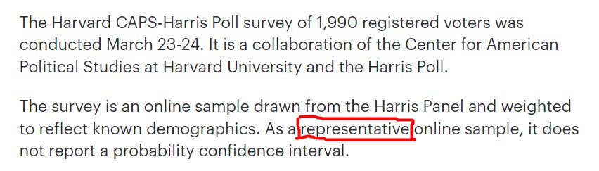 uk_Samples's tweet photo. "Representative" online sample! 
Representative of Harris Panel of registered voters? Surely, it is not representative of all US registered voters. Can inferences from this sample be made about all US voters?
https://t.co/0QblfDky7X https://t.co/PsMlgm09Wk