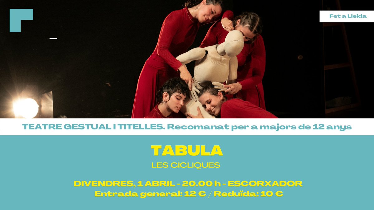 🎭Doble proposta teatral aquest cap de setmana al @teatrescorxador 

🔝Dins #LaTemporada #Lleida s’ha programat per a aquest divendres, “Tabula” de Les Cícliques, i diumenge, “La batalla de los ausentes” de La Zaranda

ℹ️ bit.ly/3tZwXlD

🎟️ latemporadalleida.cat