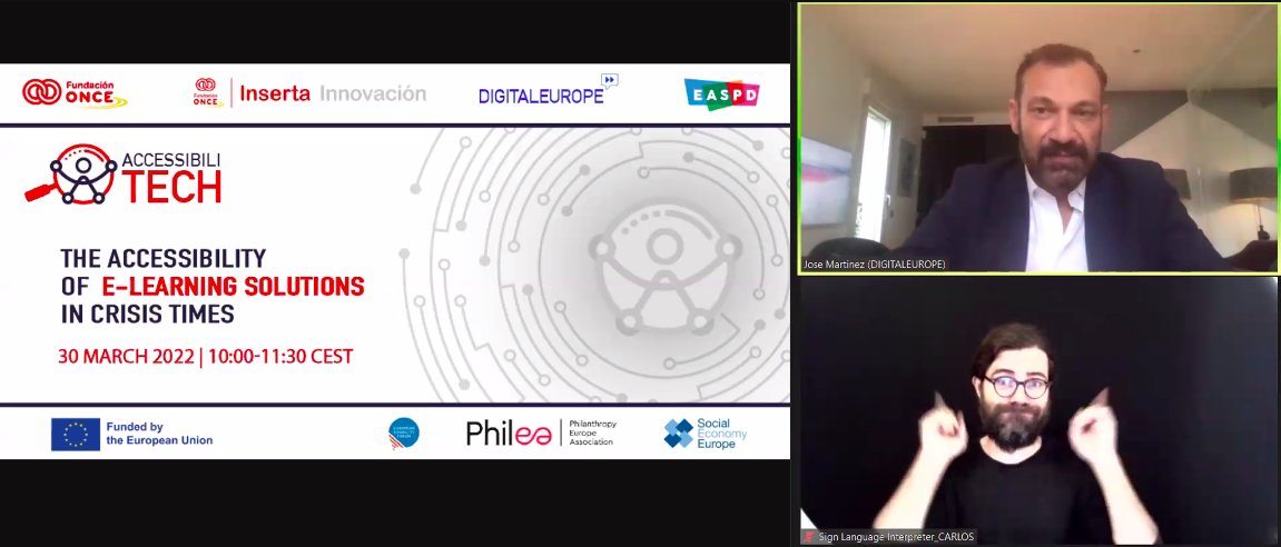 DIGITALEUROPE's tweet image. 🔴We&apos;re live from today&apos;s #Accessibilitech e-learning event!

@DIGITALEUROPE Senior Project Manager Jose Martinez kicks off the webinar: &quot;We need effective e-learning solutions that are inclusive and accessible to all students&quot;🎓

#elearning #accessibility