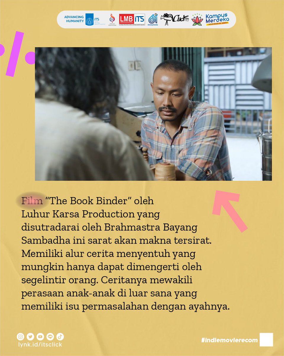 ITS_CLICK's tweet photo. Halo Sineas Indonesia!

Kali ini kita kasih rekomendasi film indie nih. Judulnya "The Book Binder" yang syarat akan makna. Film oleh Luhur Karsa Production pemenang Jakarta Film Week 2021 Official Selection dan Juara 2 Gramedia Short Film Festival 2020. https://t.co/KPvTX0Z97O