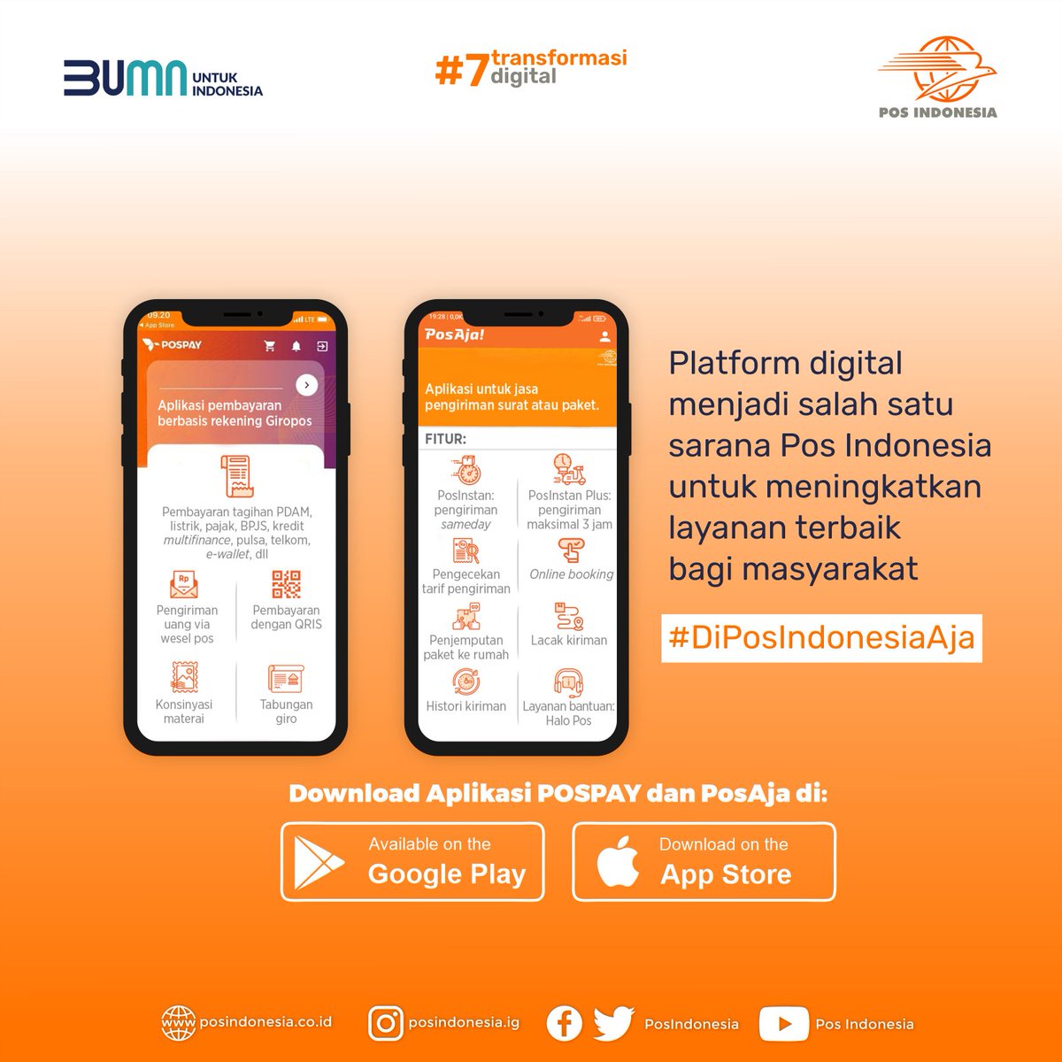 PosIndonesia's tweet photo. Download aplikasi Pospay dan PosAja di plasytore dan app store sekarang Sahabat sekarang yaa😆

#PosIndonesia #7TranformasiDigital https://t.co/sedPiU0cra
